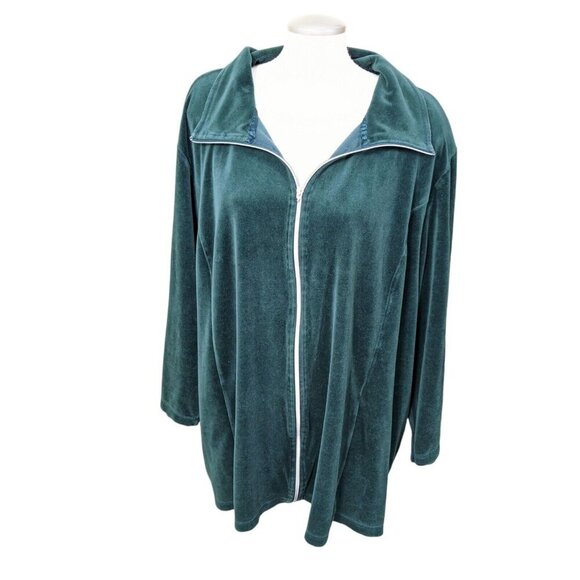 Catherines Womens Full Zip Jacket Plus Size 5X Green Velour Cozy Lounge Minimal - Picture 2 of 6